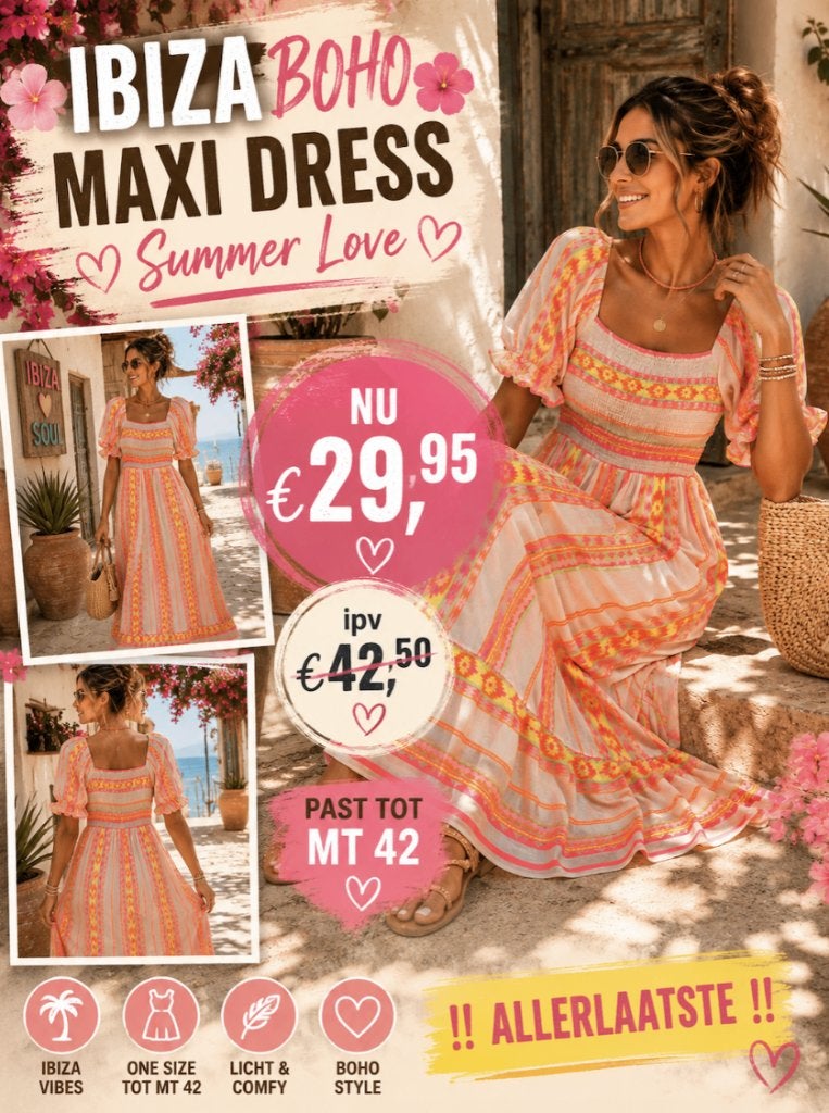 IBIZA BOHO MAXI DRESS – SUMMER LOVE  Past tot mt 42, Meerkleurig, Maat 42/44 (L), Nieuw, Ophalen of Verzenden