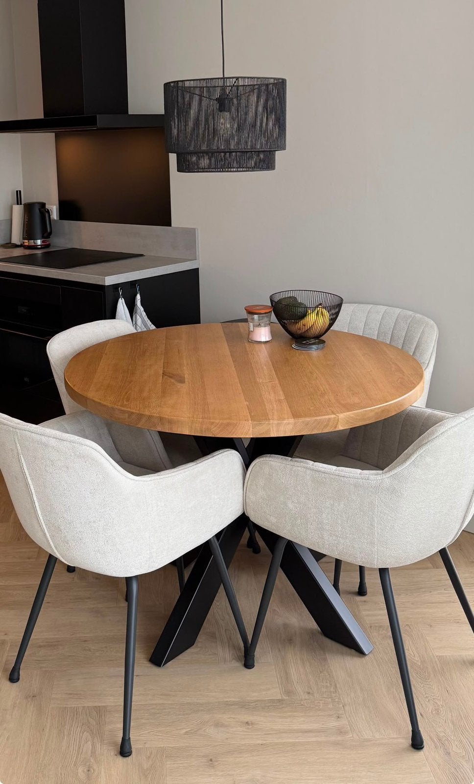 Ronde eettafel mangohout 110cm, Ophalen, Gebruikt, Rond, Vier personen