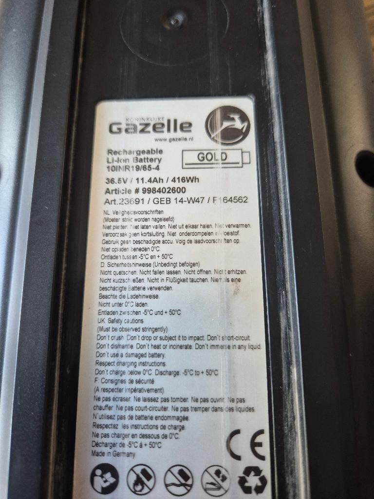 Electrische fiets accu Gazelle gold 36v, Fietsen en Brommers, Fietsaccessoires | Fietsaccu's, Ophalen of Verzenden, Gebruikt