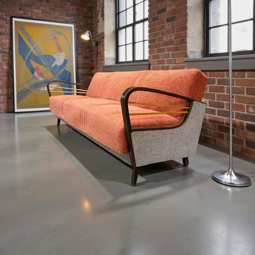 Vintage zalmroze zetel / canapé / slaapbank, Ophalen