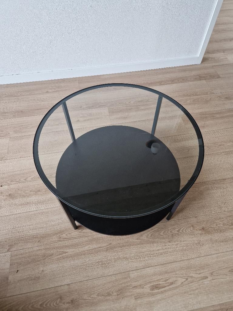 IKEA VITTSJO ronde salontafel met glazen blad, Ophalen, Gebruikt, 50 tot 100 cm, Rond