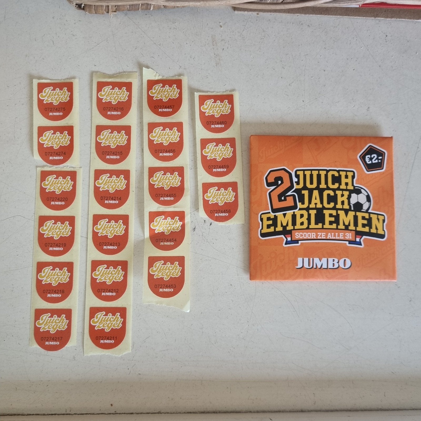 Jumbo Juich zegels 20 stuks en juich Emblemen, Ophalen of Verzenden, Winkel, Super of Benzinepomp, Zegels, Bonnen of Punten