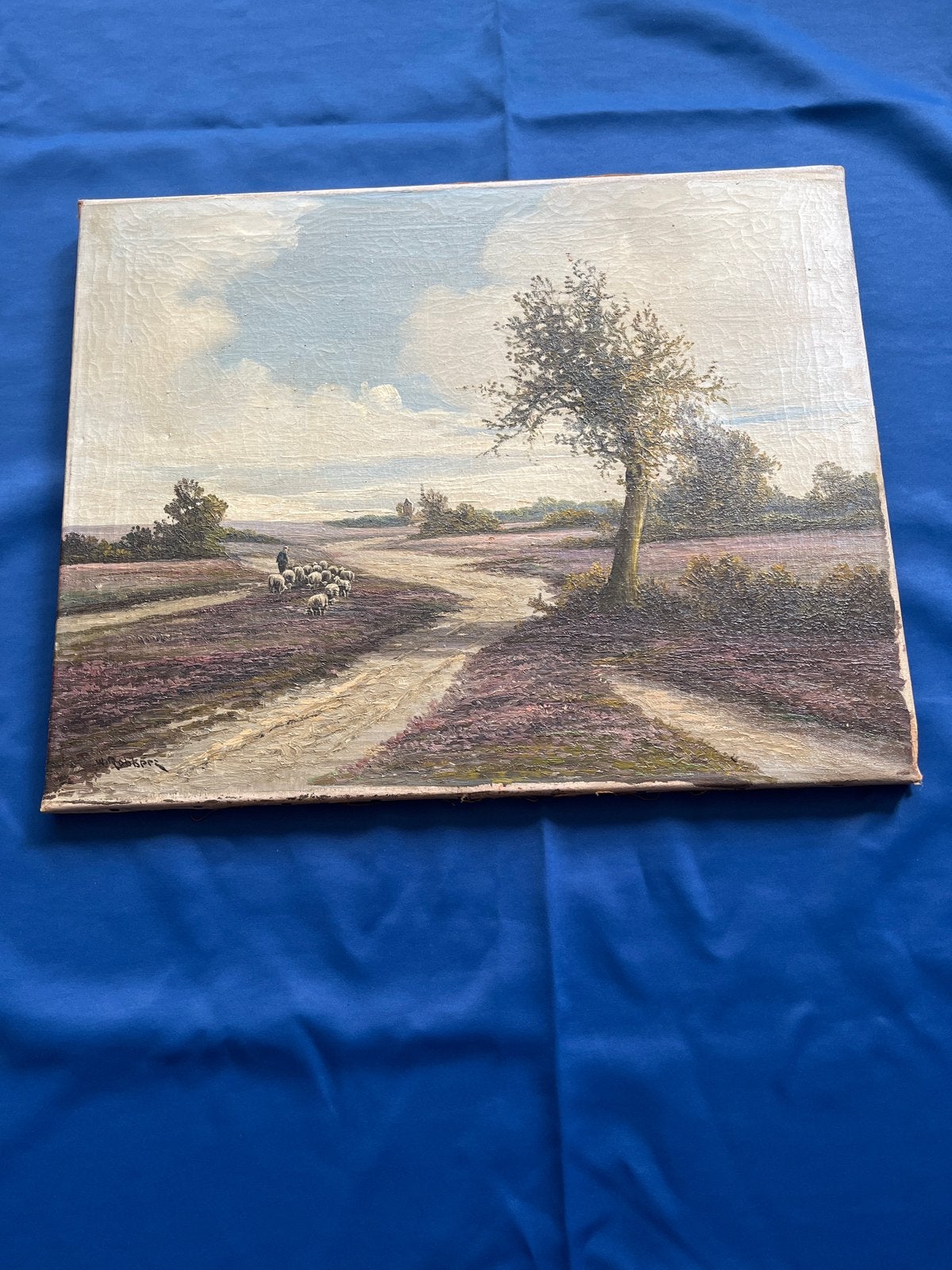 Olieverfschilderij W.G. Bekkers - Schaapskudde op de heide, Ophalen, Doek, Gesigneerd, Landschap