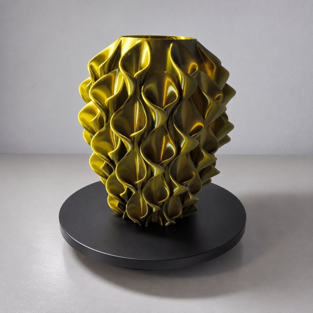 Vaas goud-grijs met krulreliëf – waterdicht, nieuw, Kunststof, 21 cm, Nieuw, Ophalen of Verzenden