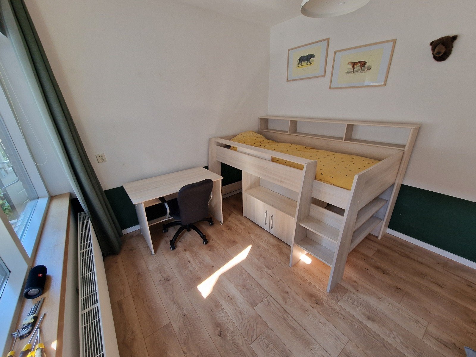Gratis halfhoogslaper met bureau en opbergruimte - gebruik, Kinderen en Baby's, Kinderkamer | Bedden, Ophalen, 85 tot 100 cm, Gebruikt