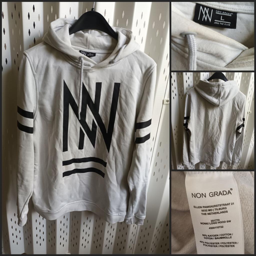 NON GRADA Witte Heren Hoodie Zwart logo en strepen L, Maat 52/54 (L), Wit, Ophalen of Verzenden, NON GRADA