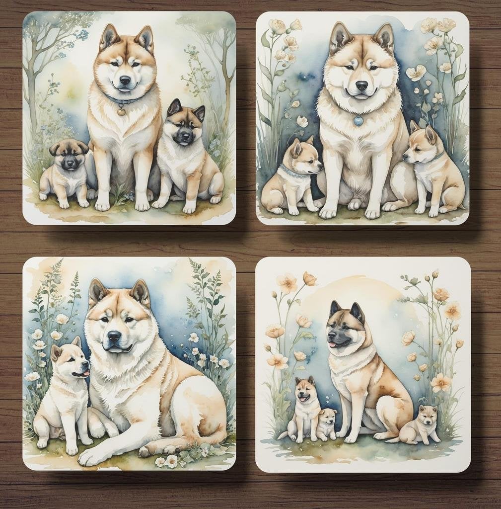 Akita met puppy’s onderzetters met houder, Ophalen of Verzenden, Nieuw