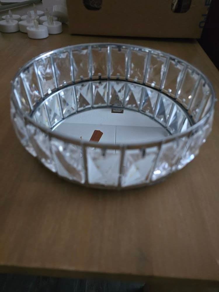 Decoratieve spiegel schaal met kristallen rand, Schaal, Rond, Ophalen of Verzenden, Glas