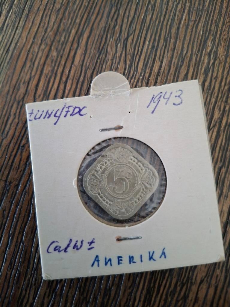 Nederland  5 Cent 1943 - vierkante  Munt. UNC/FDC, Postzegels en Munten, Munten | Nederland, Ophalen of Verzenden, Koningin Wilhelmina