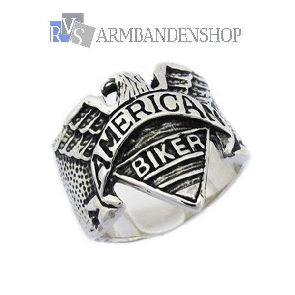 Rvs American biker ring edelstaal van RVS zilver mannen ring, 20 of groter, Heer, Nieuw, Zilver