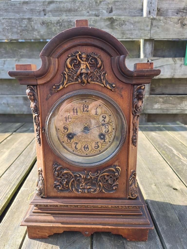 Antieke Barok/Victoriaanse Pendule met Koperen Ornamenten, Ophalen of Verzenden