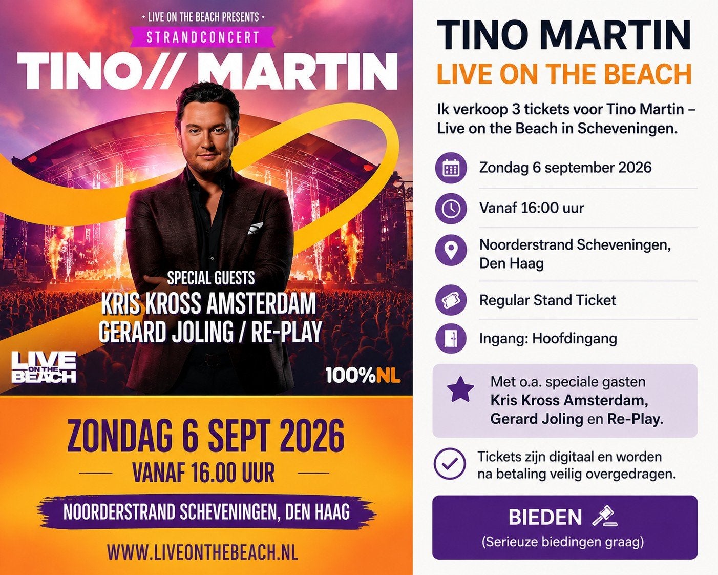Live On The Beach zondag 6 september 3 tickets