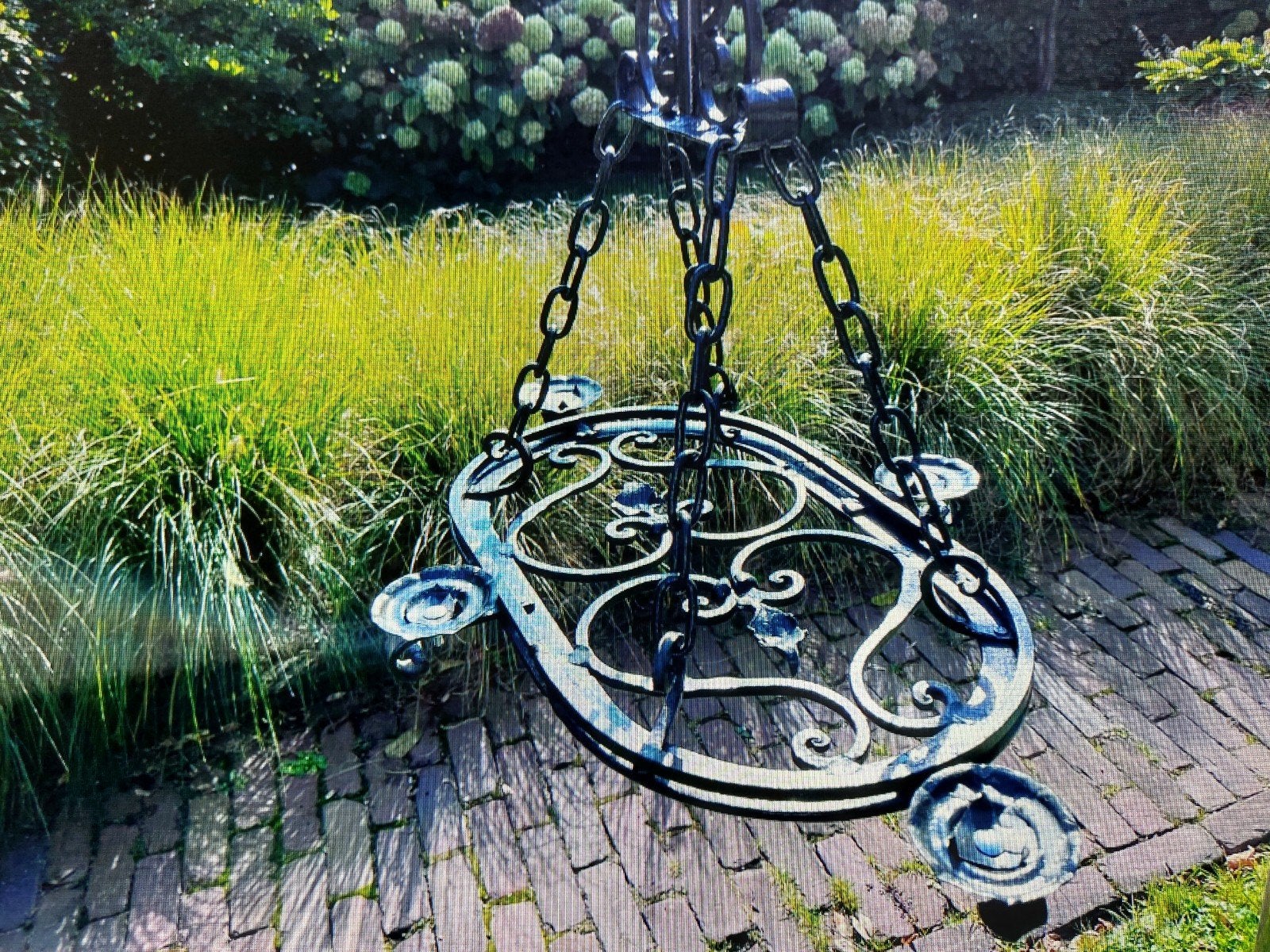 Antieke Industriële Gotische Hanglamp Kroonluchter Frankrijk, Ophalen of Verzenden, Metaal, Art deco, Overige fittingen
