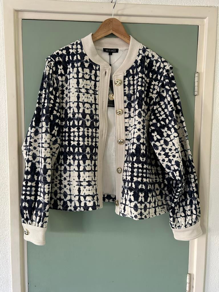 Mi Piace bomber vestje donkerblauw/kit batik print, Blauw, Maat 42/44 (L), Nieuw, Ophalen of Verzenden