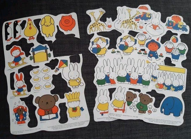 3 vellen vintage Nijntje en vriendjes poëzie plaatjes Mercis, Ophalen of Verzenden