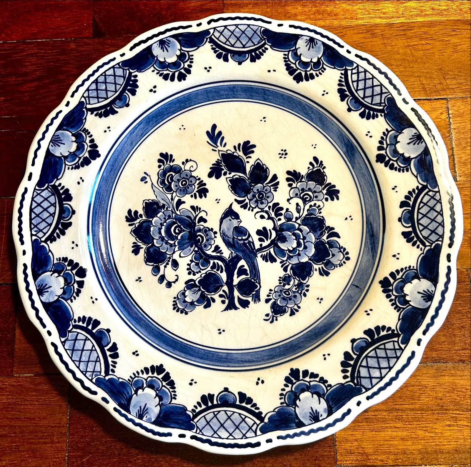 Origineel Delfts Blauw Wandbord - Vogel en Bloemen, Antiek en Kunst, Ophalen of Verzenden