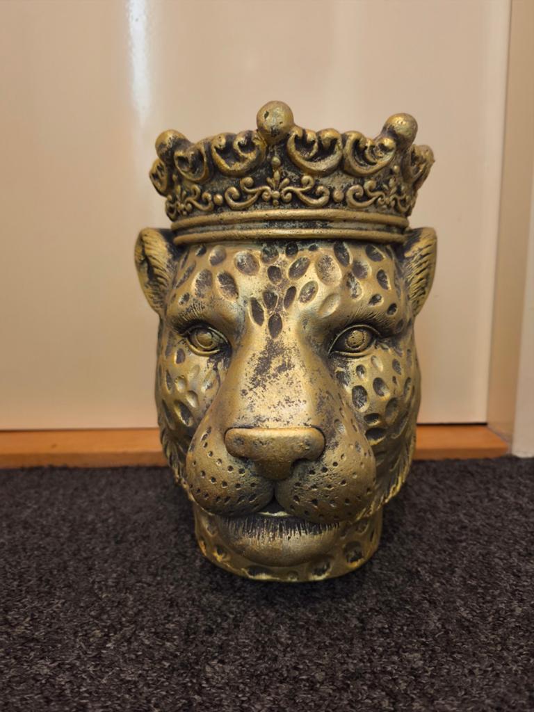 Gouden Luipaard Bloempot met Kroon - Uniek Design, Ophalen, Gebruikt, Steen/keramiek, Goud