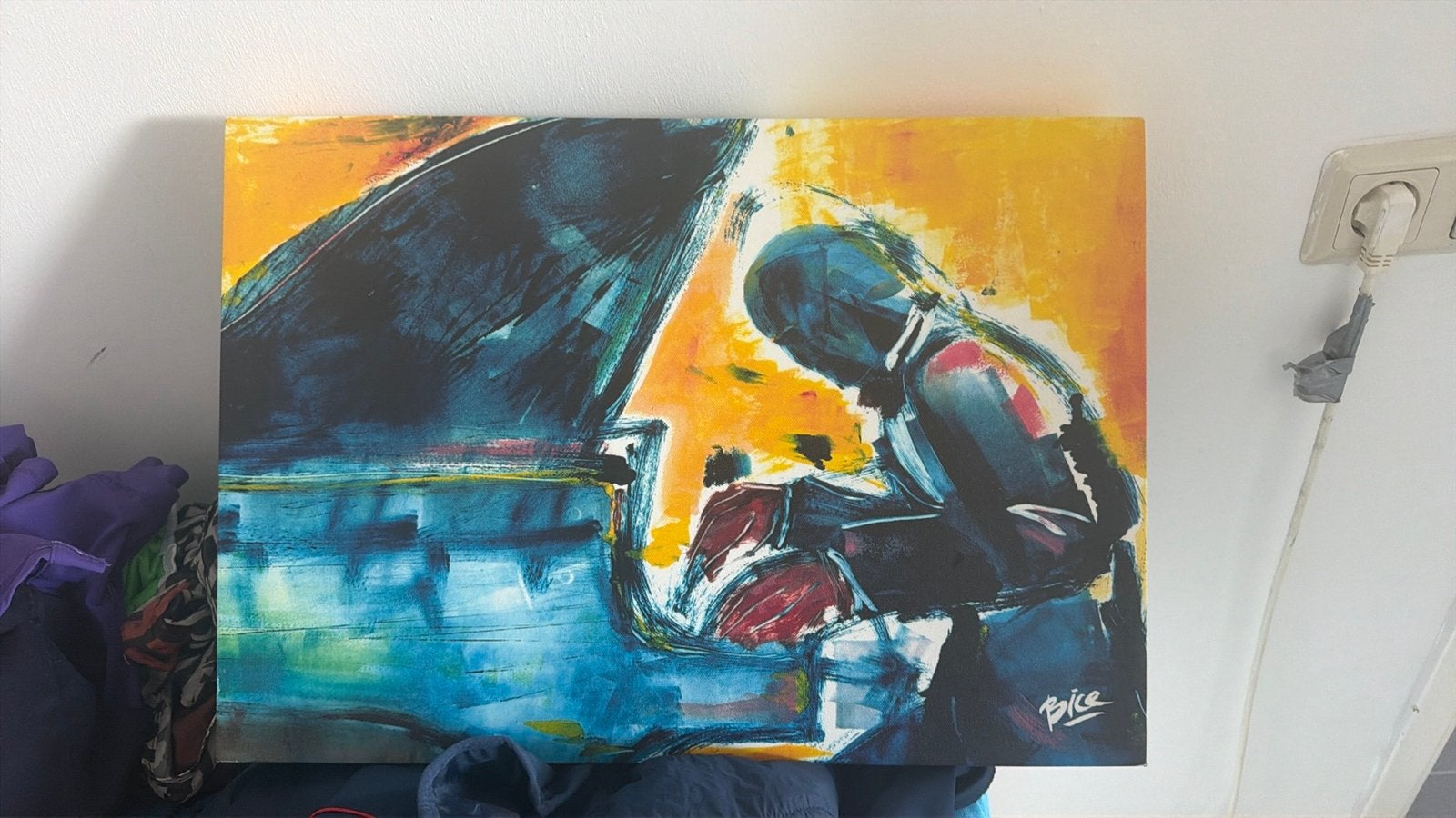 Abstract Schilderij: Pianist in Levendige Kleuren, Antiek en Kunst, Kunst | Schilderijen | Klassiek, Ophalen, Acrylverf, Portret of Personen