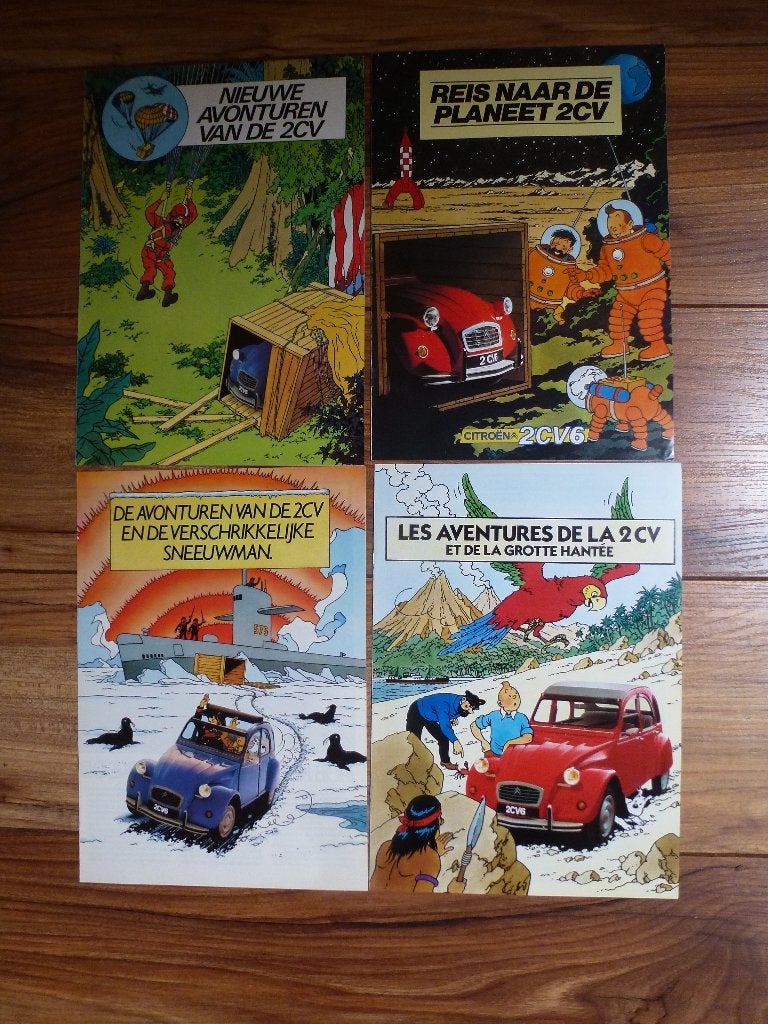 4x Citroën 2CV Kuifje promotie stripboekjes set, Ophalen of Verzenden, Kuifje, Zo goed als nieuw, Plaatje, Poster of Sticker