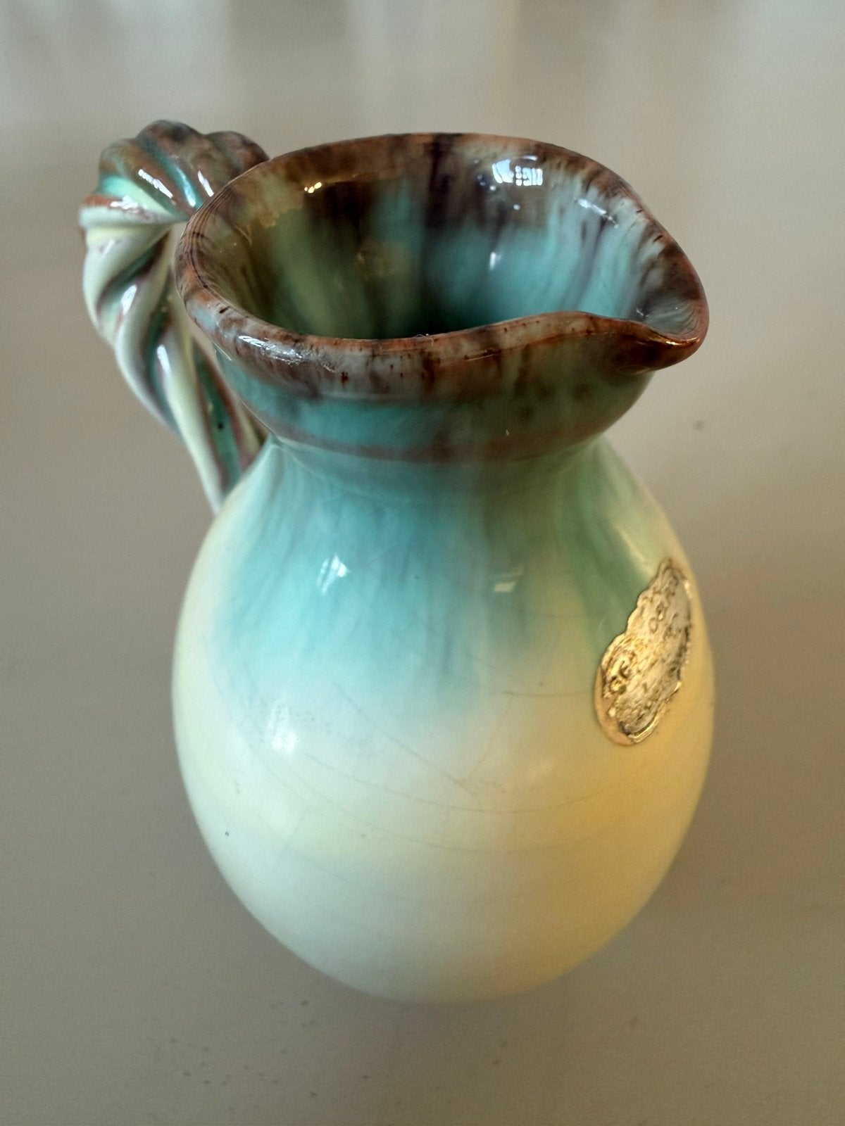Mid-century druipglazuur schenkkannetje | Gebroeders Delfos, Ophalen of Verzenden