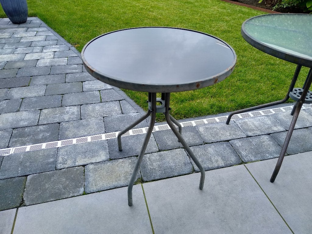 Ronde Tuintafel met glazen blad (60 cm), Tuin en Terras, Tuintafels, Ophalen, Gebruikt, Rond, Metaal
