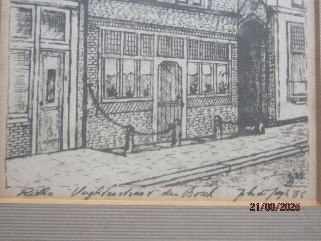 ,s-Hert. Bosch, Litho v/d Vughterstraat door John de Jongh, Antiek en Kunst, Kunst | Litho's en Zeefdrukken, Ophalen, Overige onderwerpen