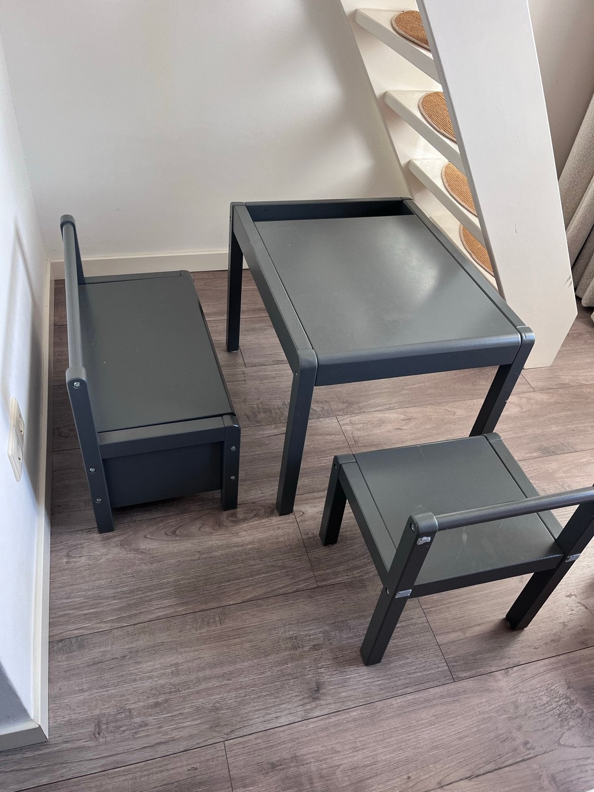 Kinder tafel, stoel en bankje met opbergruimte, Ophalen, Gebruikt, Tafel(s) en Stoel(en)