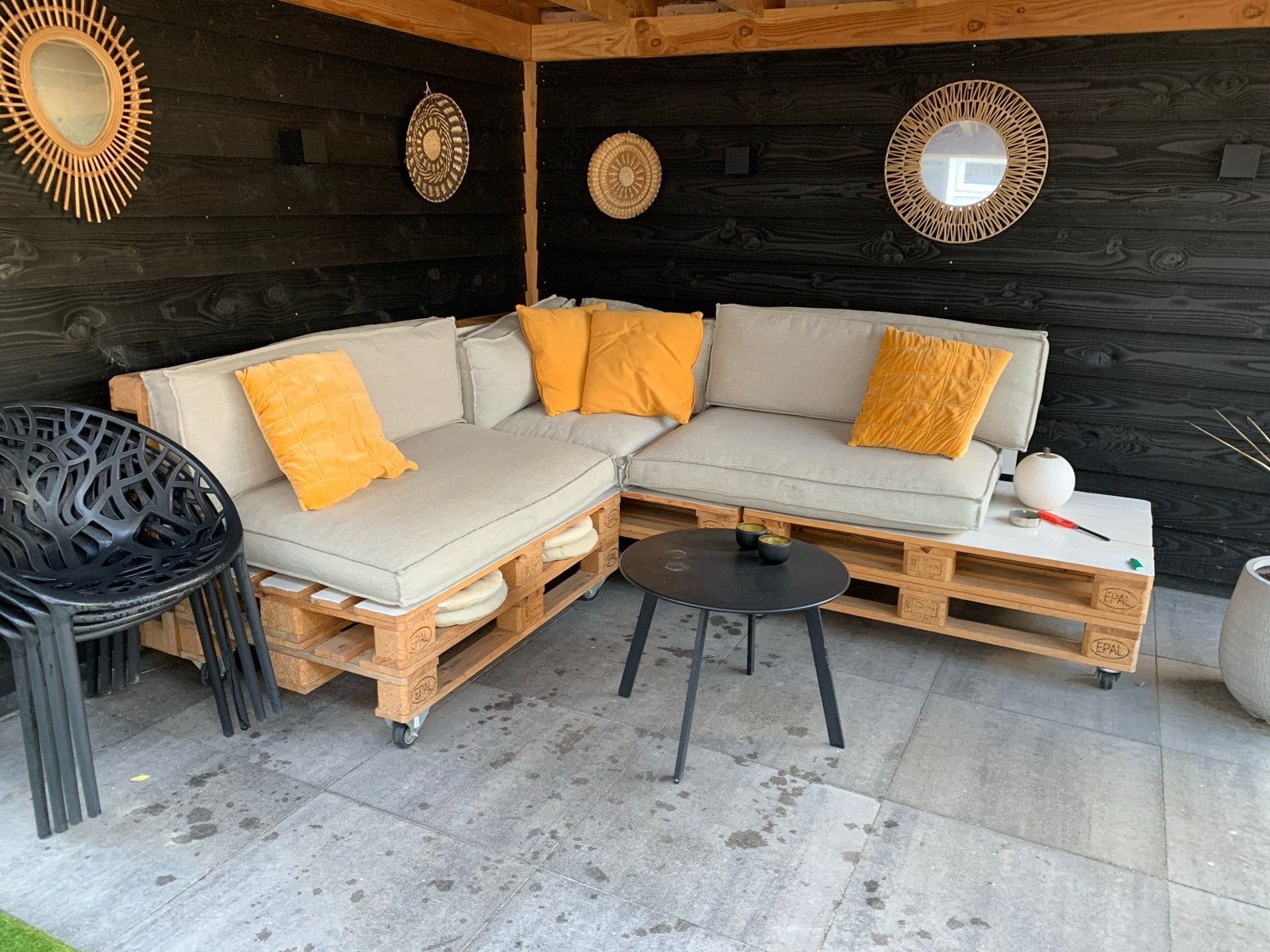 Pallet Loungeset, Tuin en Terras, Ophalen, 4 zitplaatsen, Gebruikt, Loungeset
