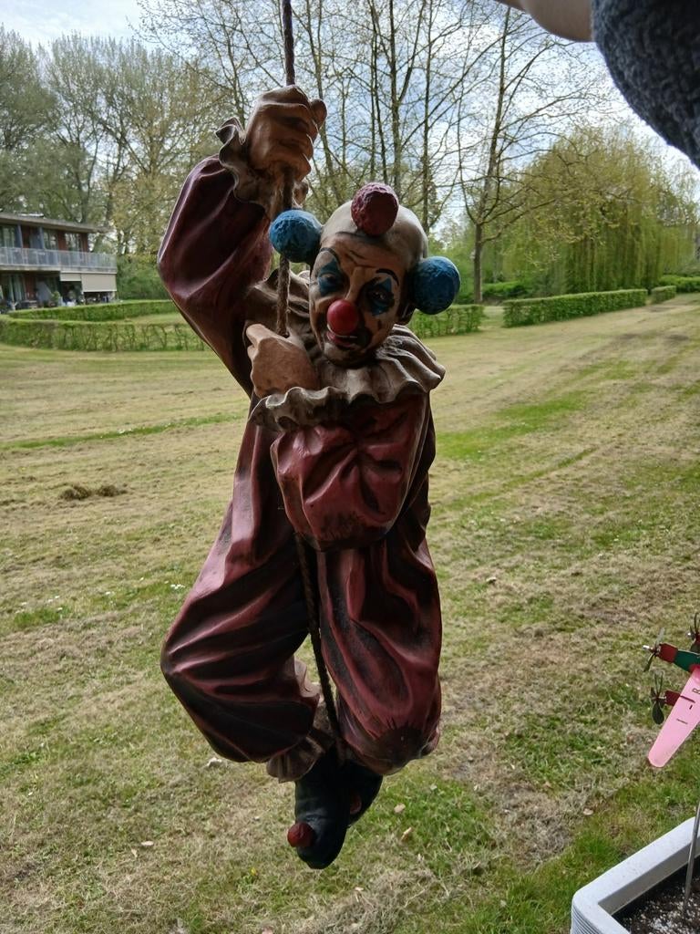 Vintage clown aan touw, Antiek en Kunst, Kunst | Beelden en Houtsnijwerken, Ophalen