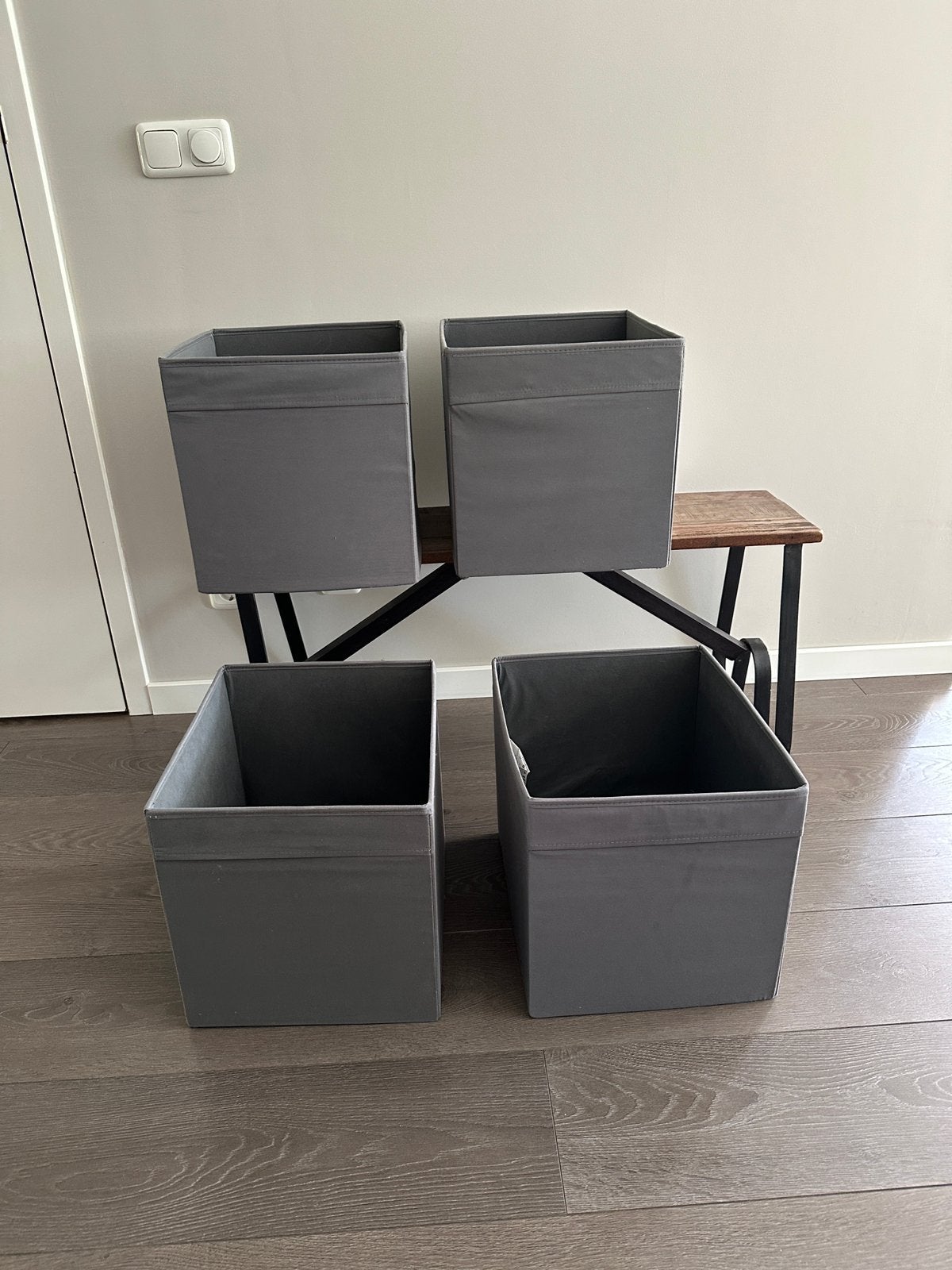 4 Drona bakken voor Ikea Kallax kast, grijs, Huis en Inrichting, Ophalen of Verzenden, Zo goed als nieuw, Grijs, Textiel