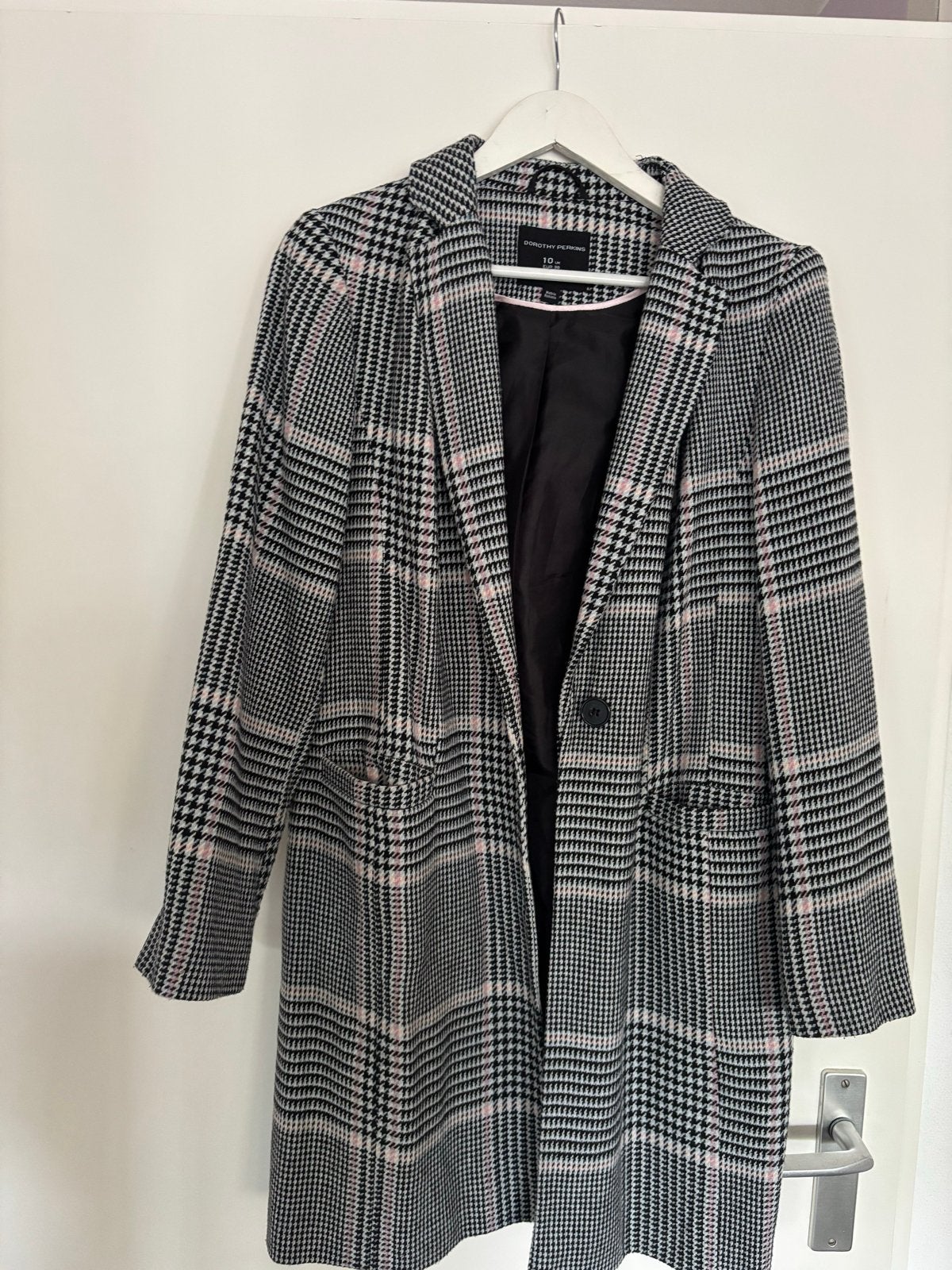 Dorothy Perkins geruite jas - Maat 38/40 (M), Ophalen of Verzenden, Zo goed als nieuw, Maat 38/40 (M), Zwart