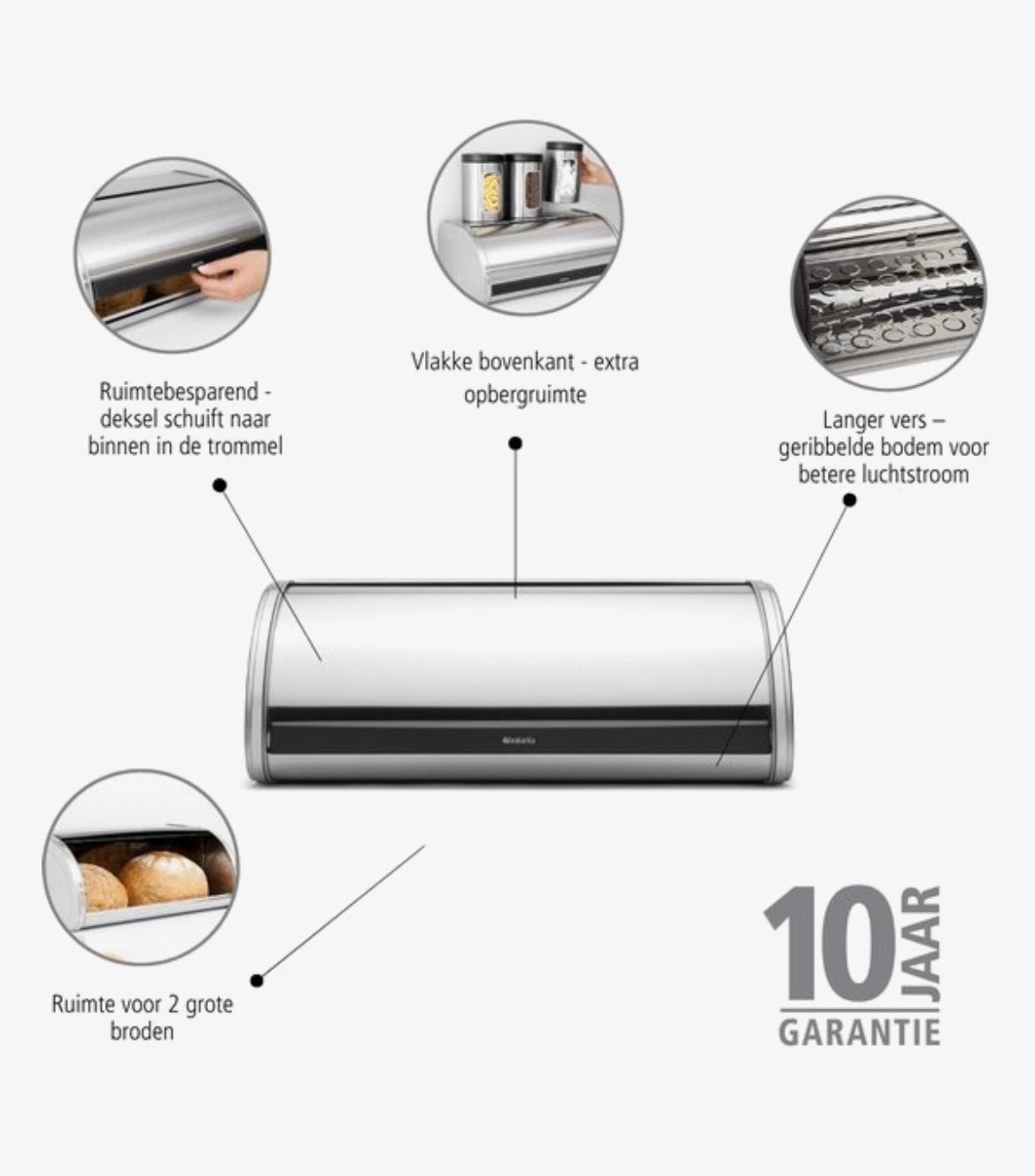 Brabantia Broodtrommel met Schuifdeksel - Matt Steel, Ophalen, Metaal, Broodtrommel, Brabantia