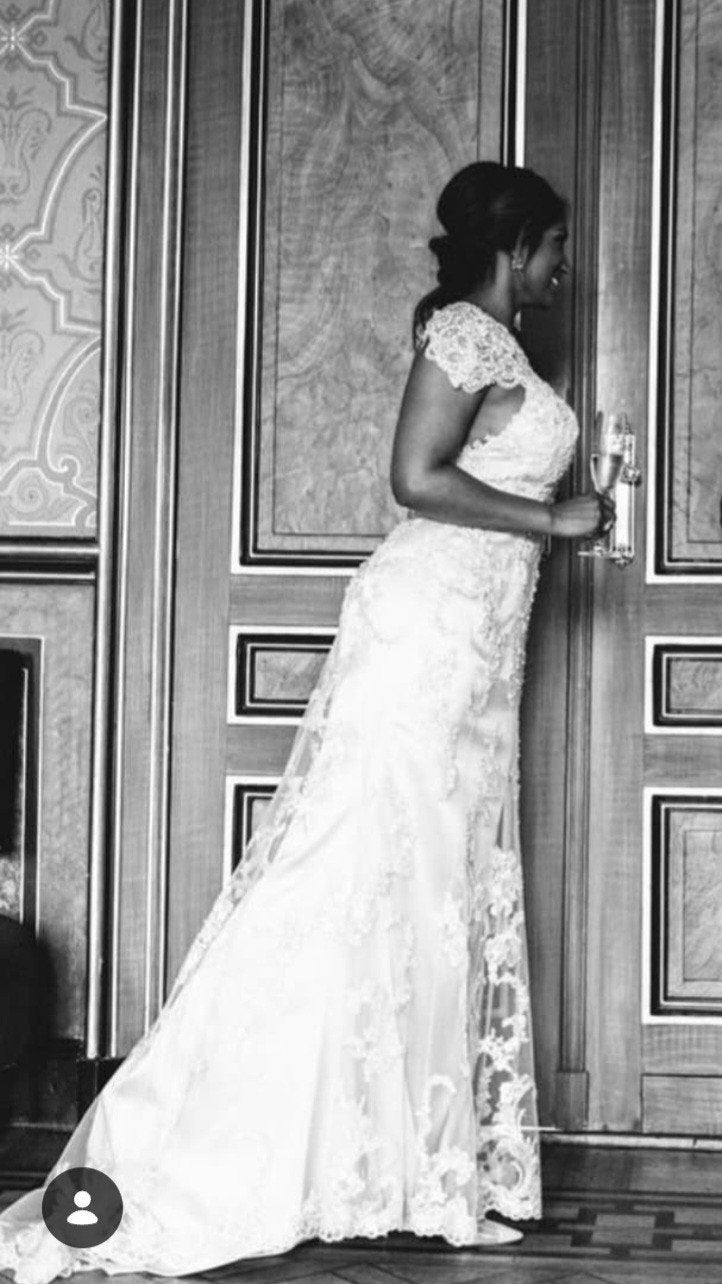 Elegante trouwjurk met kant en pailletten 38, Trouwjurk, Overige kleuren, Ophalen of Verzenden, Enzoani