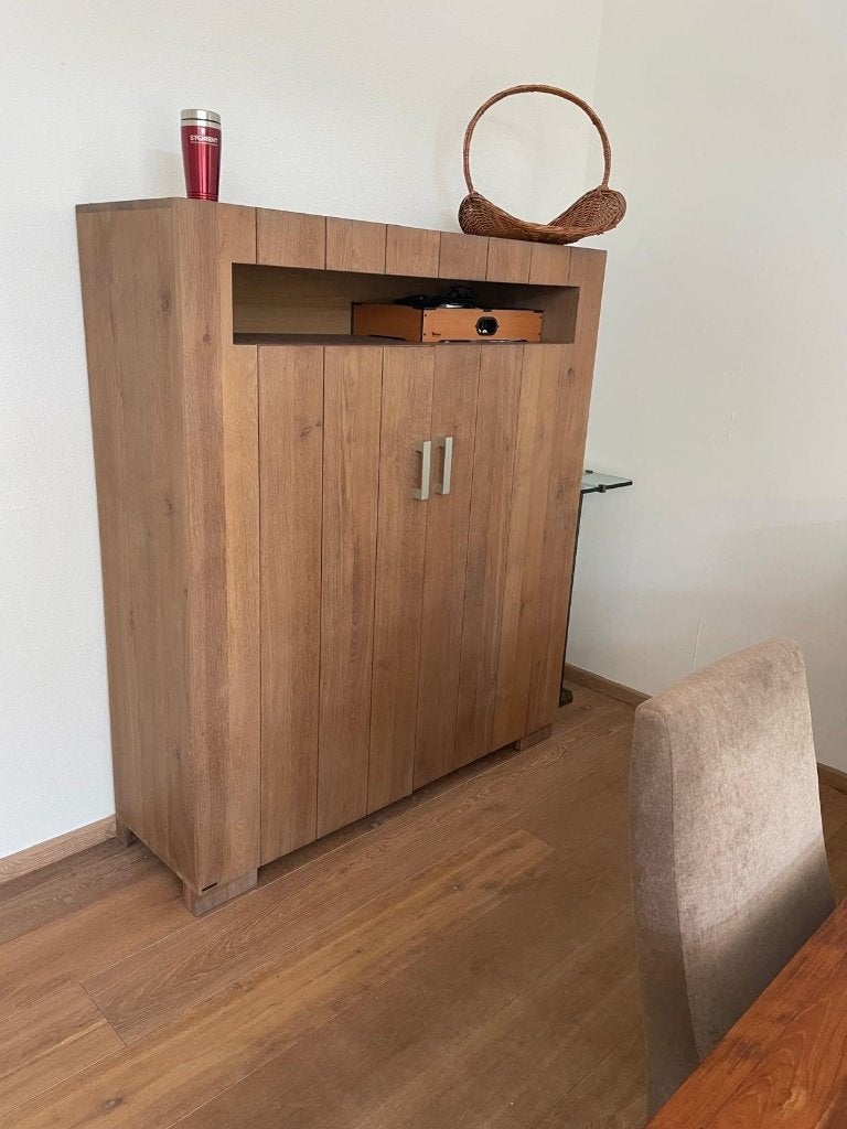 Robuuste eiken opbergkast 165x144x45 — massief, Huis en Inrichting, Kasten | Overige, Zo goed als nieuw, Ophalen
