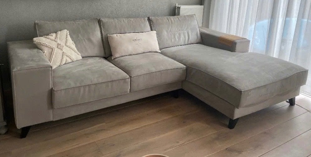 Hoekbank grijs, Huis en Inrichting, Banken | Bankstellen, Ophalen, 250 tot 300 cm, Gebruikt, 100 tot 125 cm