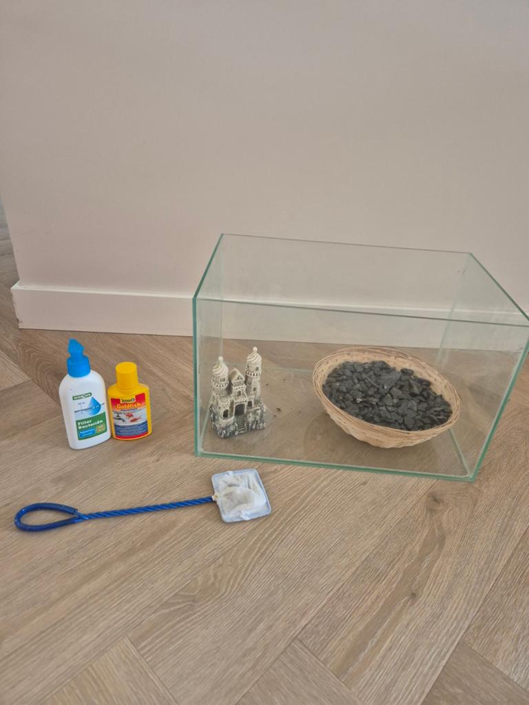 Kleine glazen vissenkom (40x25x25 cm), Ophalen