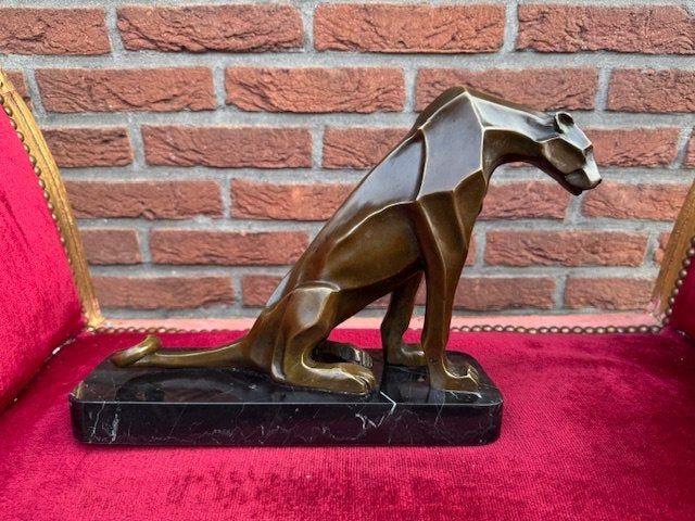 prachtig bronzen beeld, zittende cheetah/ jachtluipaard, Art deco, Ophalen of Verzenden, Brons, Beeld