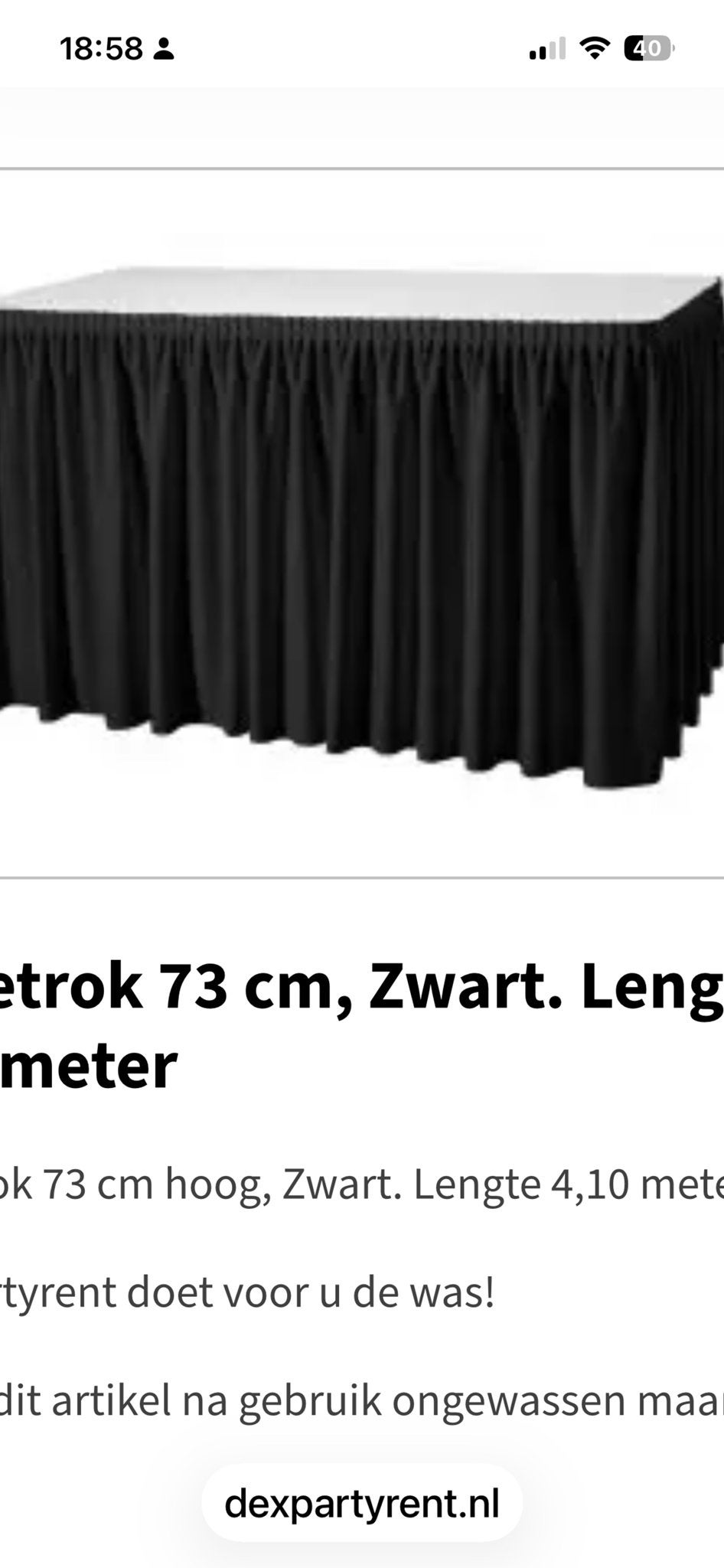 Zwarte tafelrok 73 cm hoog, 4,10 meter lang, Geschikt voor buiten, Ophalen of Verzenden, Zo goed als nieuw, Overige typen