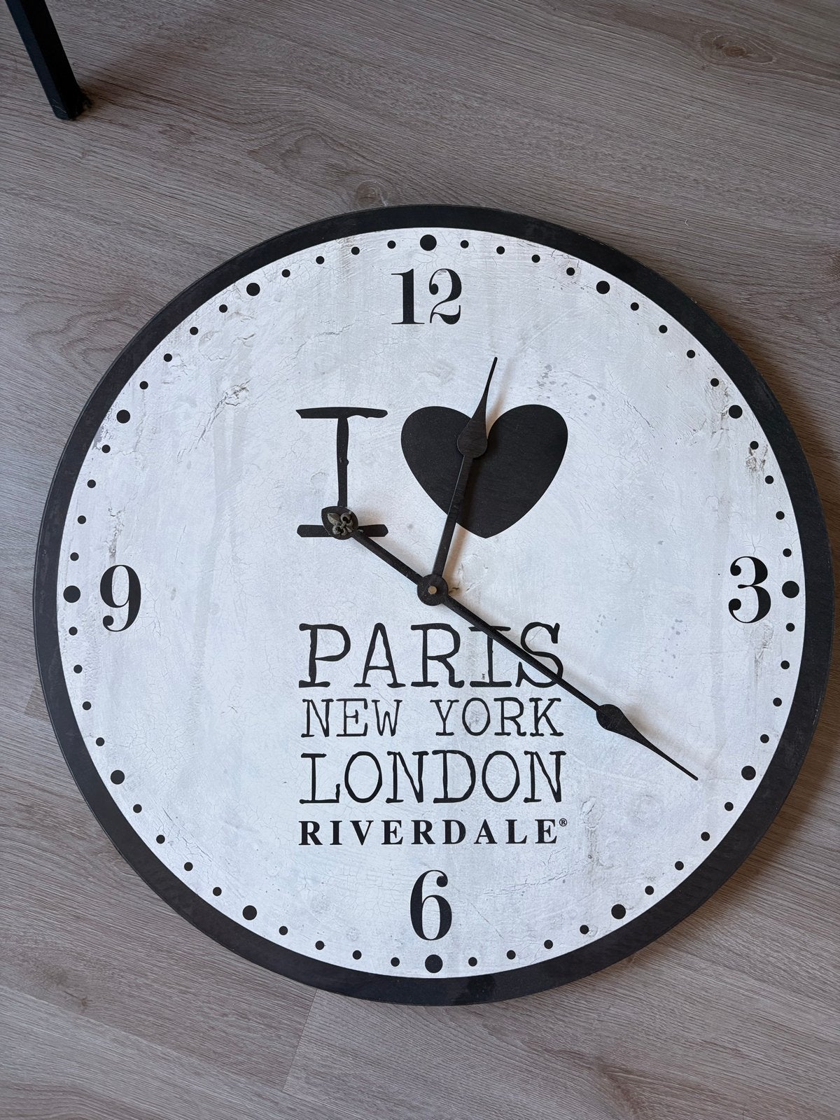 Riverdale Wandklok "I Love Paris" - 60cm, Ophalen, Vintage, Analoog, Werkt op batterijen