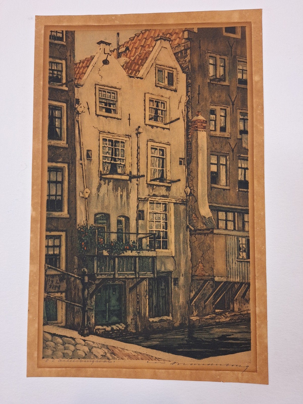 Ets Amsterdam Grachtenhuisjes - Stadsgezicht, Ets, Stadsgezicht, Ophalen of Verzenden, Origineel
