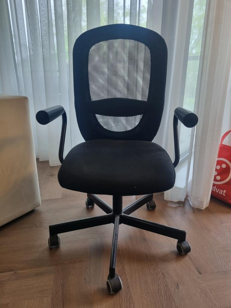 IKEA FLINTAN bureaustoel zwart met armleuningen, Ophalen, Gebruikt, Zwart, Bureaustoel