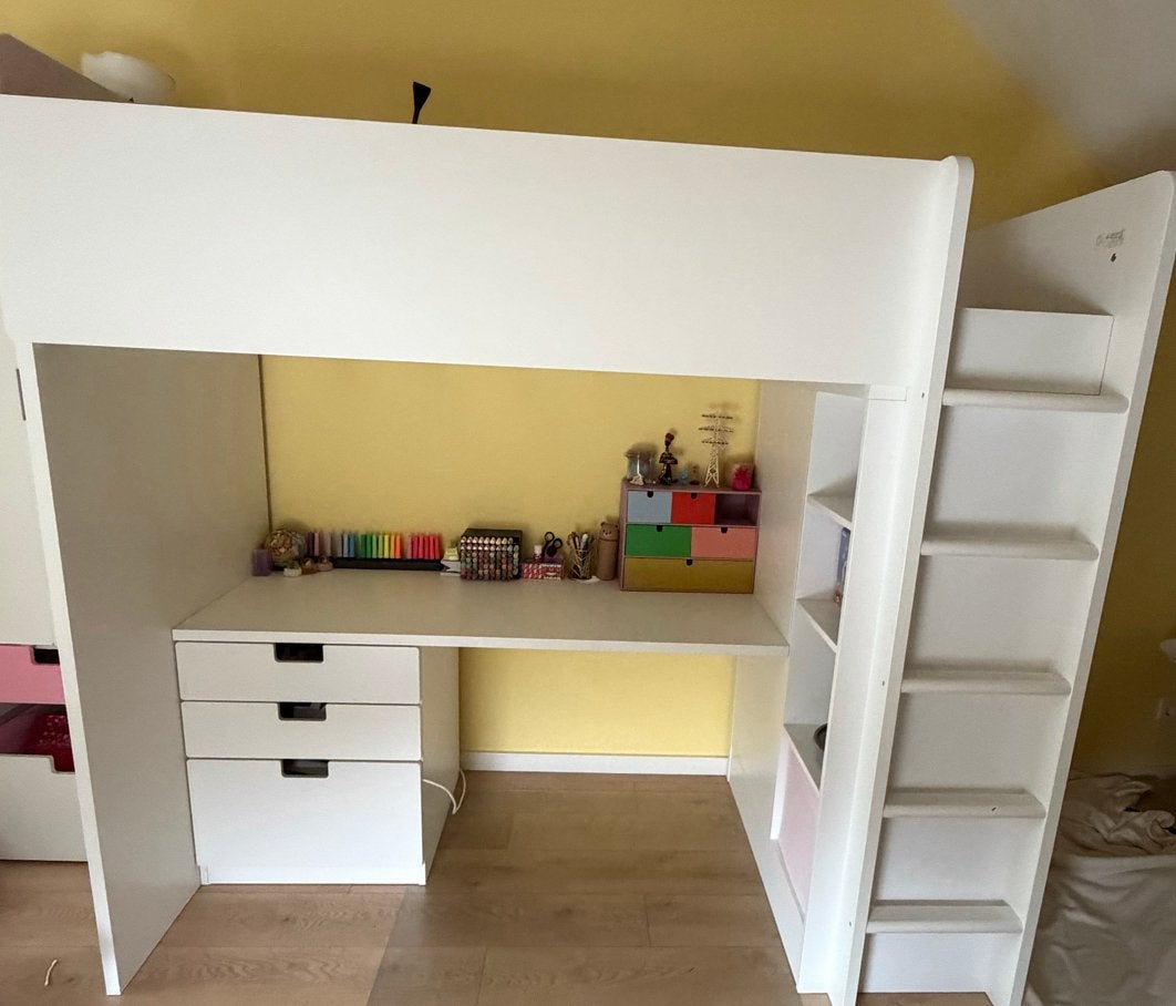 IKEA Småstad (stuva) Hoogslaper met bureau en opbergruimte, Ophalen, 85 tot 100 cm, Zo goed als nieuw, Hoogslaper of Stapelbed
