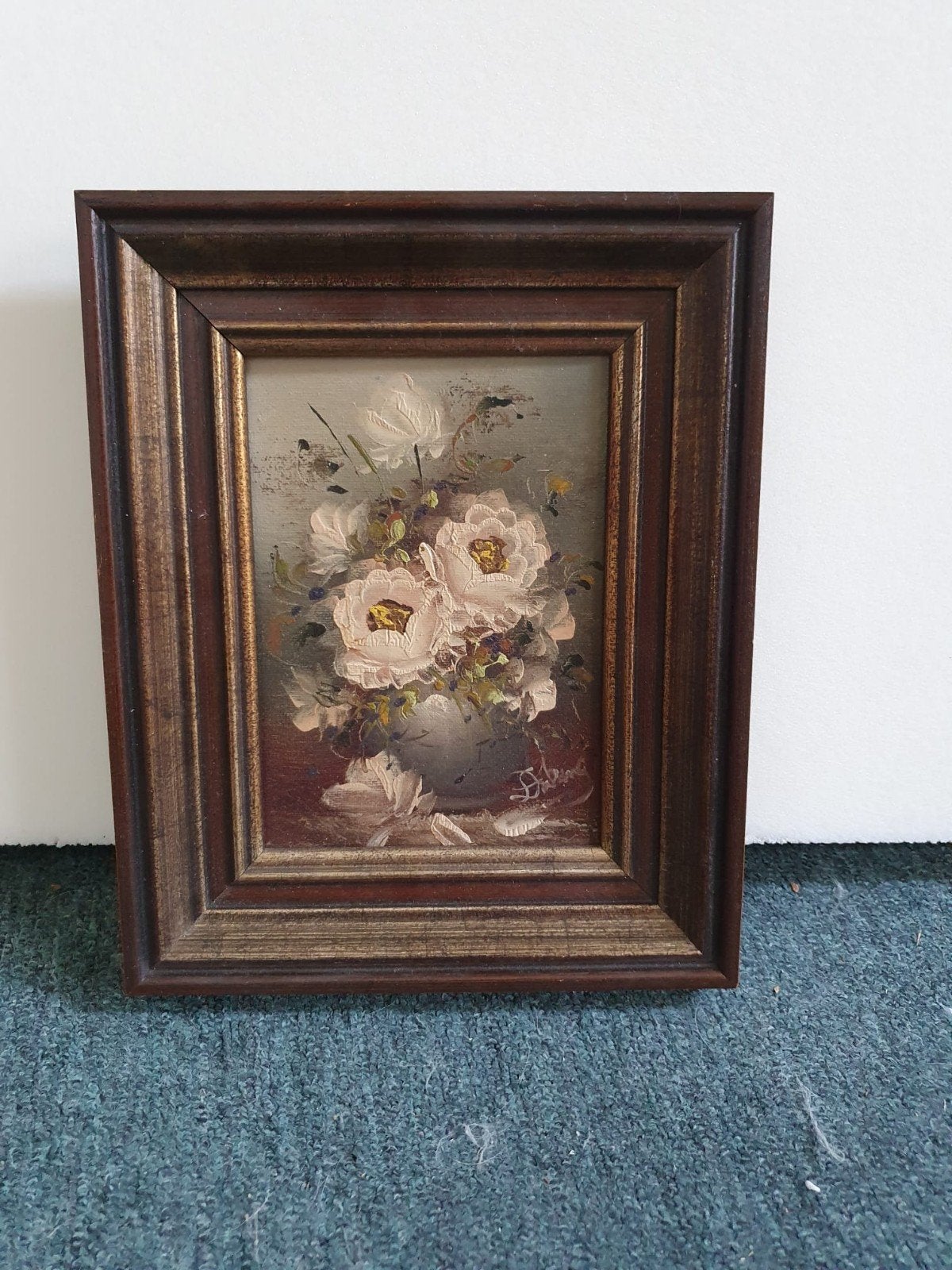 Schilderij met bloemen in vaas, ingelijst, Handgeschilderd, Doek, Olieverf, Klassiek