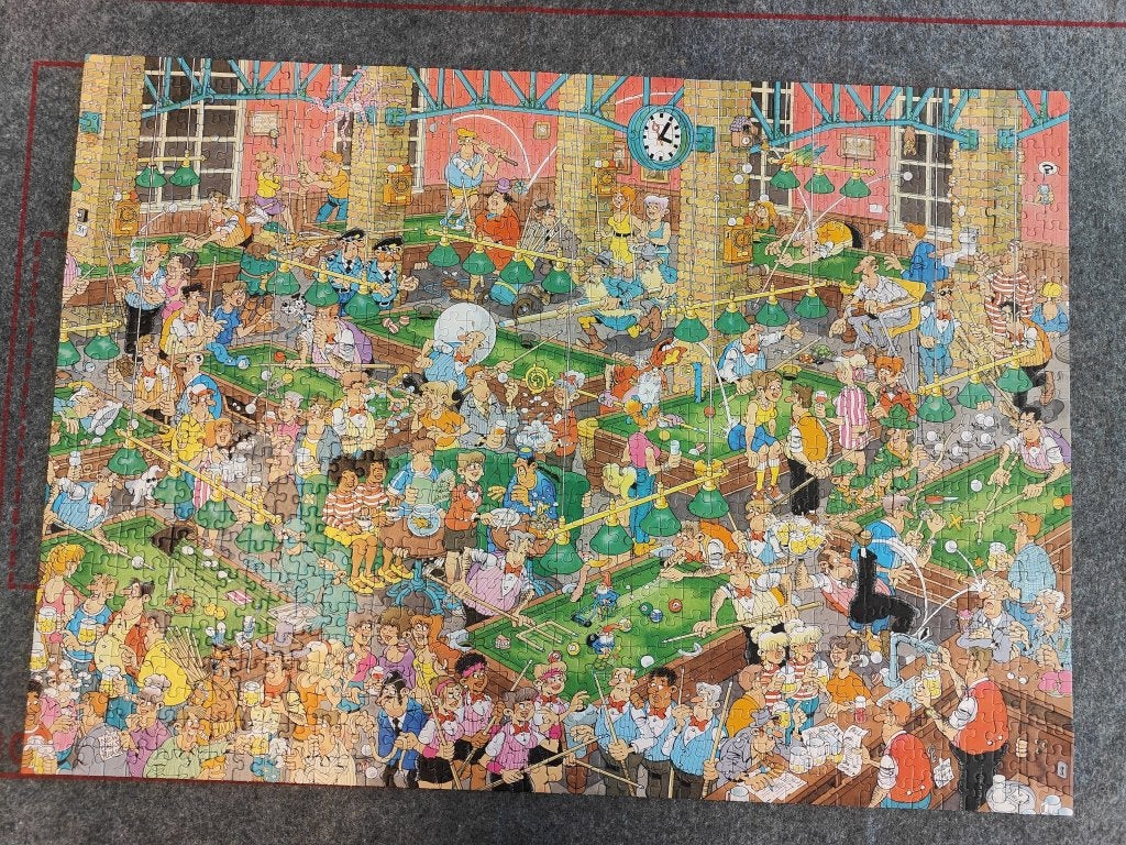 Jan van Haasteren Krijt op tijd! Biljart 1000 stukjes Puzzel, Hobby en Vrije tijd, Denksport en Puzzels, Ophalen of Verzenden