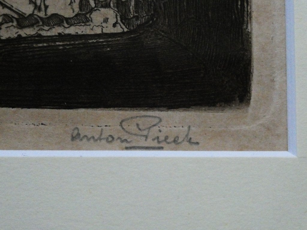 Anton Pieck ets Zaltbommel Daken van Bommel ca. 1917, Antiek en Kunst, Kunst | Etsen en Gravures, 26 cm, Ingelijst, 33 cm, Ets