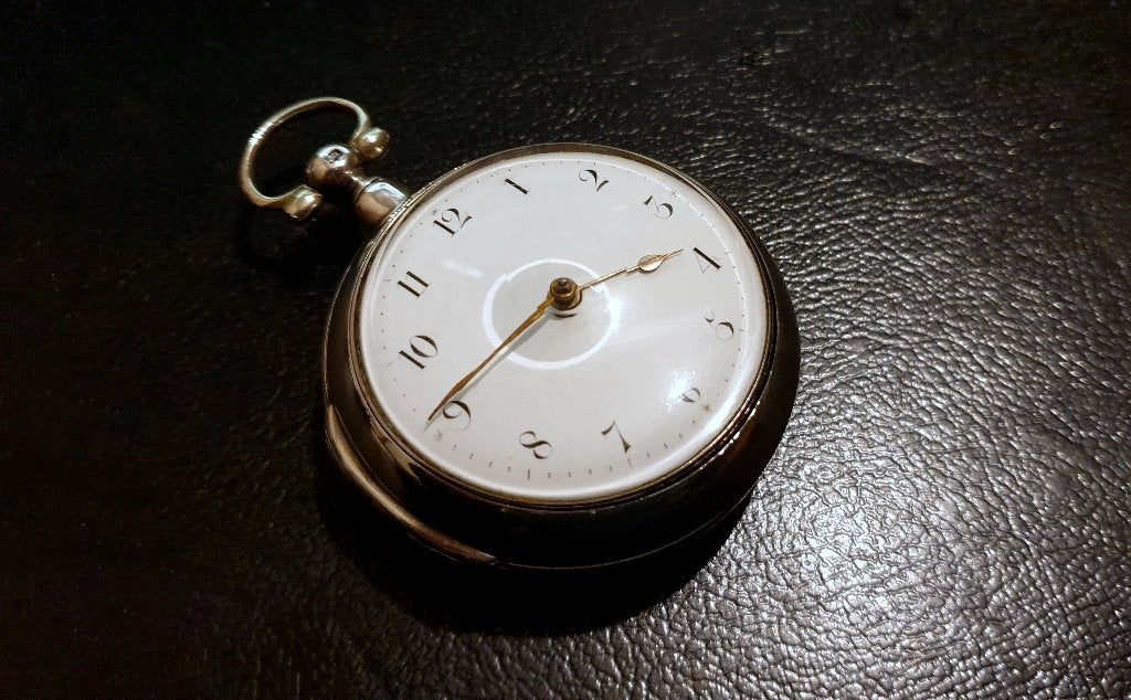 GROOT zakhorloge SPILLEGANG dubb kast zilver Birmingham 1803, Ophalen of Verzenden, Zilver, Overige typen, Met edelsteen