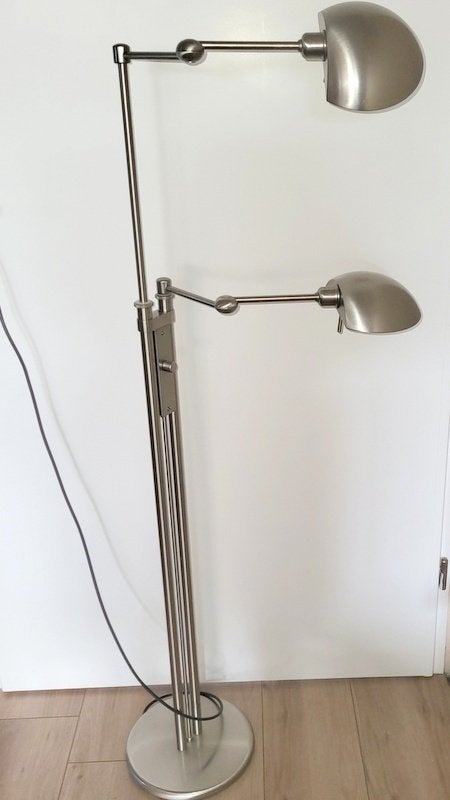 ZG.A.N Designer Holtkötter lees vloerlamp Twin arms dimbaar, Ophalen of Verzenden, Zo goed als nieuw, Metaal, Modern