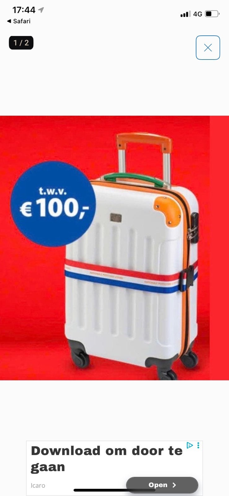 Postcode loterij handbagage koffer, Sieraden, Tassen en Uiterlijk, Koffers, Ophalen, 50 tot 60 cm, Hard kunststof, Zo goed als nieuw