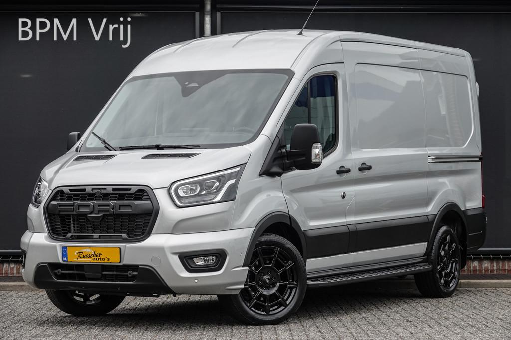 Ford Transit L2H2 | 130Pk A8 Aut. | Raptor Edition | 2x Schu, Auto's, Bestelauto's, Stof, Zwart, 4 cilinders, Navigatiesysteem