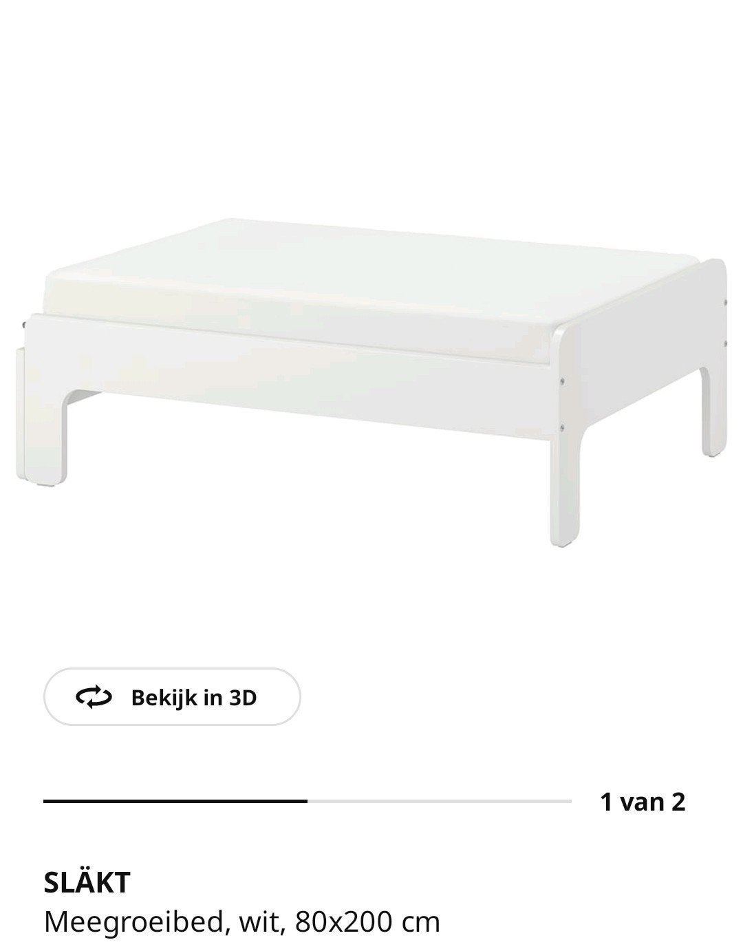 Meegroeibed Ikea 80 x 135/170/200 cm, Ophalen, Eenpersoons, Wit, 80 cm
